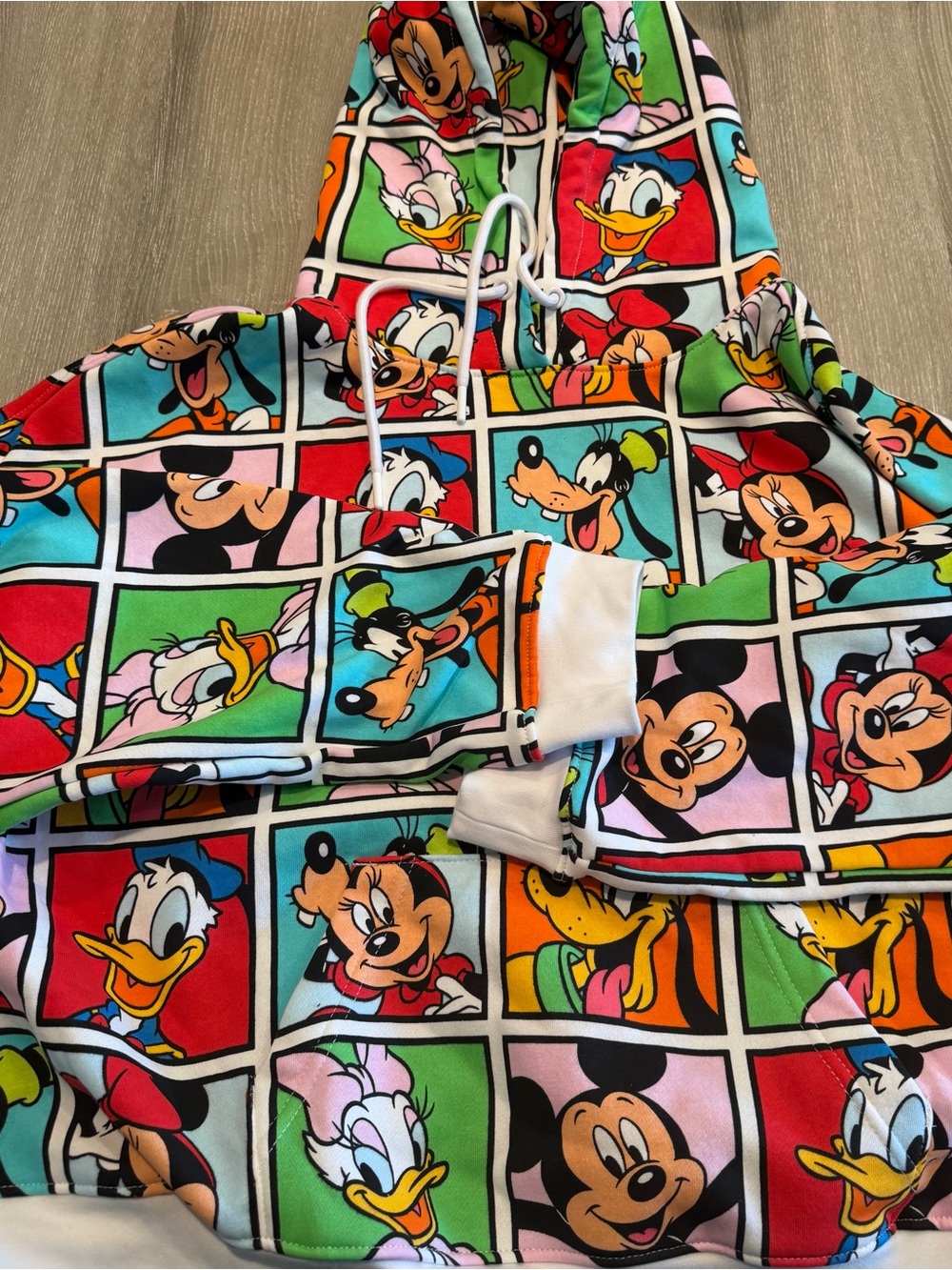 NWT Woman’s Disney World Multicolor Character CropPanel Pullover Hoodie